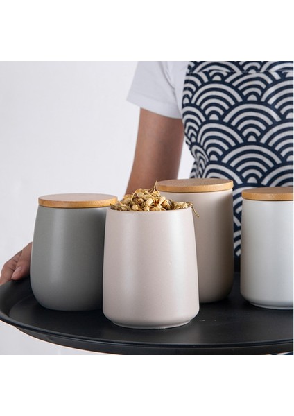 Gri-A Seramik Tank Mühürlü Saklama Kutusu Kavanoz Baharat Kahve Depolama Şişesi Ahşap Kapaklı Konteyner Seti Tahıllar Mutfak Aksesuarları (Yurt Dışından) indirimleri