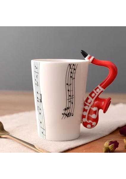 Kırmızı Sax 02 250 ml Yenilik Müzik Notu Fincan Seramik Gitar Kahve Kupalar Kişilik Çay/süt/meyve Suyu/limonlu Su Şişesi Noel Doğum Günü Hediyesi (Yurt Dışından)
