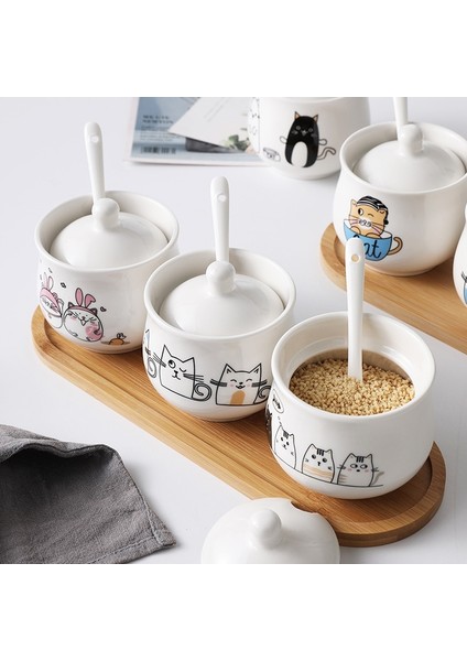 Kavanoz - Kapak Kaşık-8 300 ml Kapaklı Yaratıcı Seramik Baharat Kutusu Kaşık Kedi Baharat Kutusu Baharat Kutusu Mutfak Malzemeleri Tuz ve Şeker Saklama Kabı (Yurt Dışından)