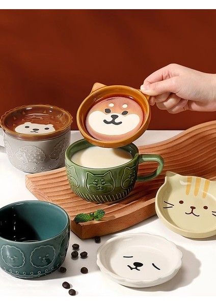 Kirpi 300 ml Sevimli Seramik Kedi Fincan Shiba Inu Kahve Fincanları Kapaklı Kupa Kişilik Hediye Karikatür Kawaii Çocuk Kahvaltı Yulaf Sütü Kupalar Tumbler Fincan (Yurt Dışından) fiyatları