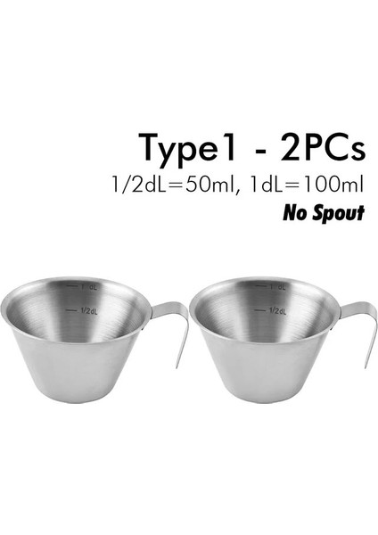 Type1-2 Adet 100ML Espresso Ölçüm Kabı Paslanmaz Çelik Kahve Ölçüm Sürahisi Saplı ve Emzikli Espresso Shot Pot Kahve Aksesuarları (Yurt Dışından)