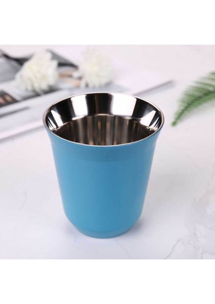 Gök Mavisi 160 ml Paslanmaz Çelik 304 Espresso Kupalar Kahve Süt Su Içecek Kahvaltı Bardak Yalıtımlı Çift Duvar Bulaşık Makinesinde Yıkanabilir Doku 160 ml (Yurt Dışından)