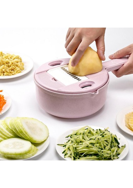 Pembe Gıda Parçalayıcı Konteyner ile Çok Fonksiyonlu ve Büyük Kapasiteli Dilimleyici Meyve Sebze Zencefil Sarımsak Mutfak Aksesuarları (Yurt Dışından) fırsatları