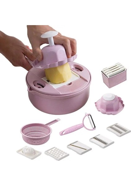 Pembe Gıda Parçalayıcı Konteyner ile Çok Fonksiyonlu ve Büyük Kapasiteli Dilimleyici Meyve Sebze Zencefil Sarımsak Mutfak Aksesuarları (Yurt Dışından) indirimleri