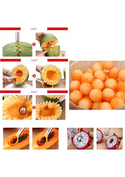 Gösterildiği Gibi Kepçe Seti Tohum Sökücü Dıy Kavun Baller Papaya Sebze Salatası Heykel Soğuk Yemekler Ayırıcı Ev Aletleri (Yurt Dışından) indirimleri