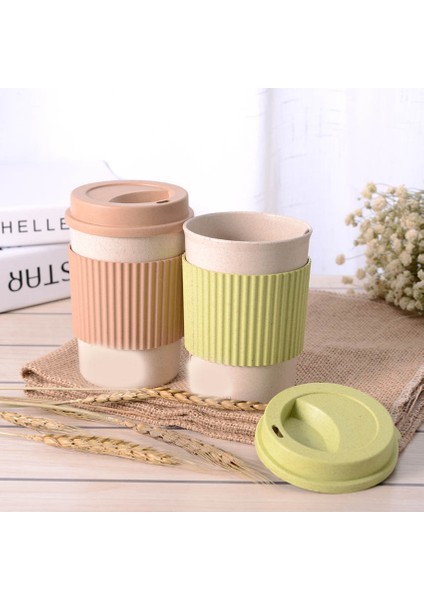 Açık Kahve 450 ml M Sevimli Yeniden Kullanılabilir Seyahat Fincan Kahve Fincanı Kapaklı Kupa Buğday Sapı Pp Bardak Kolu Çay ve Kahve Için (Yurt Dışından)
