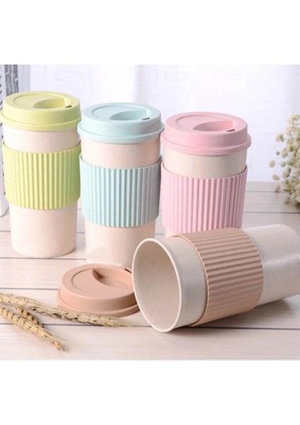 Açık Kahve 450 ml M Sevimli Yeniden Kullanılabilir Seyahat Fincan Kahve Fincanı Kapaklı Kupa Buğday Sapı Pp Bardak Kolu Çay ve Kahve Için (Yurt Dışından)