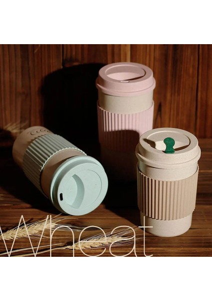 Açık Kahve 450 ml M Sevimli Yeniden Kullanılabilir Seyahat Fincan Kahve Fincanı Kapaklı Kupa Buğday Sapı Pp Bardak Kolu Çay ve Kahve Için (Yurt Dışından)