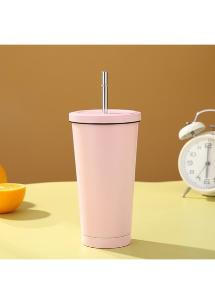 Pembe 500ML Paslanmaz Çelik Çift Kahve Bira Kupası Pipetli Vakum Yalıtım Çay Bardağı Metal Drinkware Su Şişesi Seyahat Aksesuarları (Yurt Dışından)