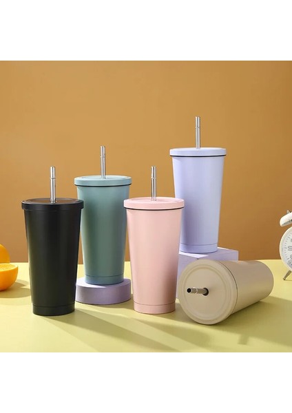 Pembe 500ML Paslanmaz Çelik Çift Kahve Bira Kupası Pipetli Vakum Yalıtım Çay Bardağı Metal Drinkware Su Şişesi Seyahat Aksesuarları (Yurt Dışından) fiyatları