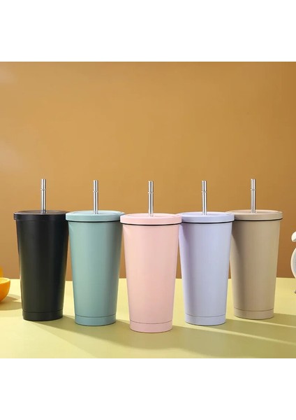 Pembe 500ML Paslanmaz Çelik Çift Kahve Bira Kupası Pipetli Vakum Yalıtım Çay Bardağı Metal Drinkware Su Şişesi Seyahat Aksesuarları (Yurt Dışından) fırsatları
