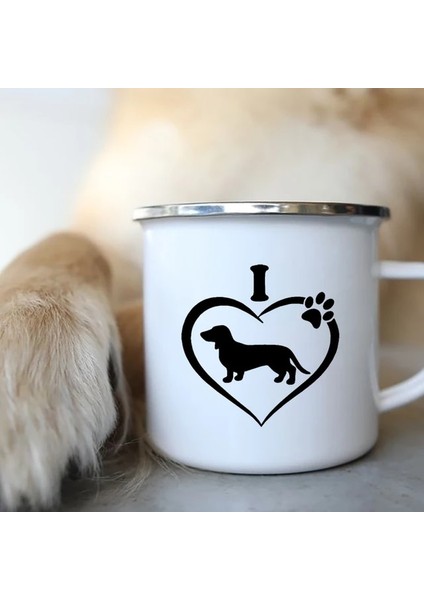 XH1719-A015WH-8 360ML Dachshunds Köpek Emaye Kahve Kupaları Seviyorum Kamp Piknik Şenlik Ateşi Parti Bira Içecek Suyu Kola Bardak Açık Seyahat Kakao Su Kupa (Yurt Dışından)