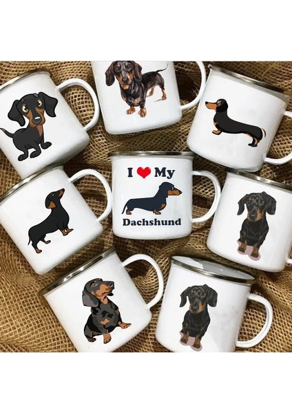 XH1719-A015WH-8 360ML Dachshunds Köpek Emaye Kahve Kupaları Seviyorum Kamp Piknik Şenlik Ateşi Parti Bira Içecek Suyu Kola Bardak Açık Seyahat Kakao Su Kupa (Yurt Dışından)