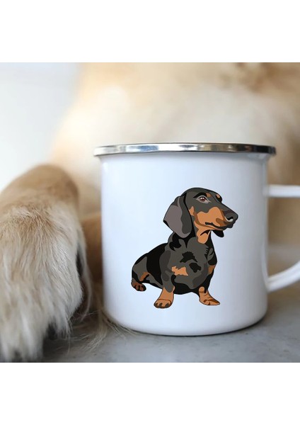 XH1719-A015WH-8 360ML Dachshunds Köpek Emaye Kahve Kupaları Seviyorum Kamp Piknik Şenlik Ateşi Parti Bira Içecek Suyu Kola Bardak Açık Seyahat Kakao Su Kupa (Yurt Dışından)