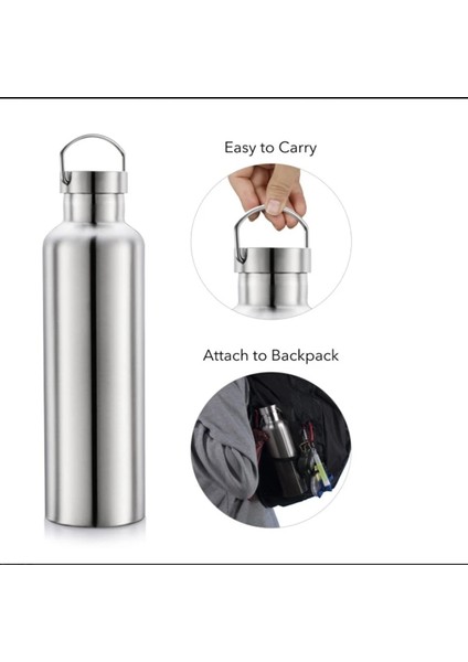 0.6l Paslanmaz Çelik Su Şişesi Sızdırmaz Tek Duvar Büyük Kapasiteli Geniş Ağızlı Sıcak Soğuk Su Şişesi Drinkware (Yurt Dışından)