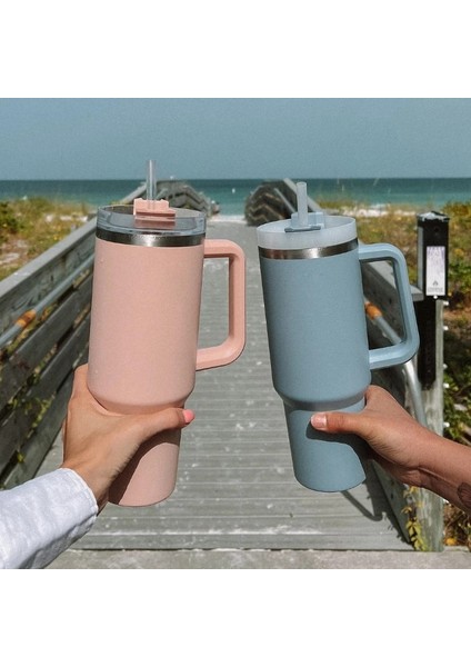 E 1200ML 1200ML Paslanmaz Çelik Kupa Kahve Fincanı Termal Seyahat Araba Oto Kupalar Termos 40 Oz Tumbler Saplı Saman Bardak Drinkware Yeni (Yurt Dışından) modelleri