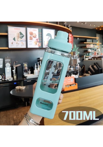 Yeşil B 900ML Kawaii Shaker Su Şişesi Pipetli Etiket Sevimli Bpa Ücretsiz 700ML/900ML Plastik Çay Süt Taşınabilir Gourde Içme Şişesi Kız Için (Yurt Dışından)