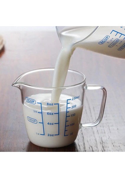 M 250ML/500ML Isıya Dayanıklı Premium Takviyeli Cam Ölçüm Kabı Süt Terazisi Mikrodalga Ölçü Sürahisi Mavi Ölçüm Dijital (Yurt Dışından)