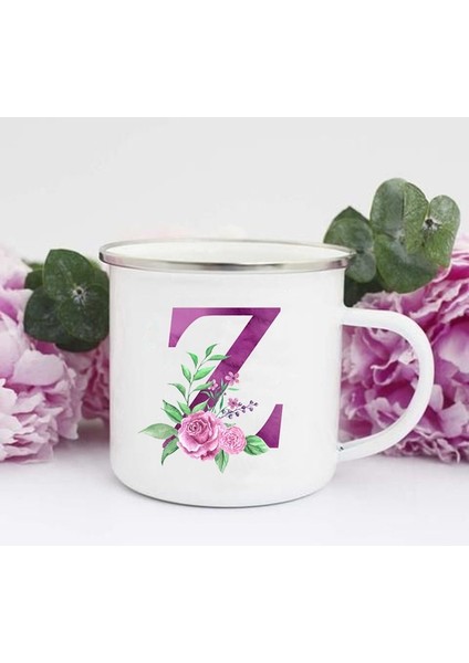 XH1781-A015WH-8 Mor Mektup Baskı Kupalar Yaratıcı Kahve Şarap Bardakları Içecekler Süt Fincan Vintage Emaye Kupalar Kolu Drinkware Düğün Nedime Hediyeleri (Yurt Dışından)