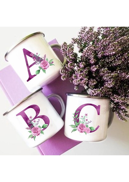 XH1781-A015WH-8 Mor Mektup Baskı Kupalar Yaratıcı Kahve Şarap Bardakları Içecekler Süt Fincan Vintage Emaye Kupalar Kolu Drinkware Düğün Nedime Hediyeleri (Yurt Dışından)