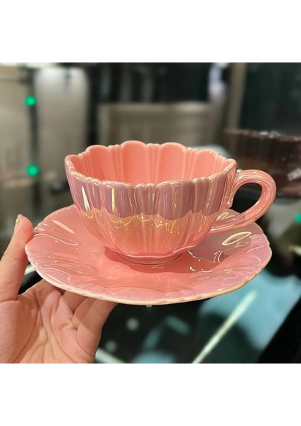 201-300ML1 Petal Basit Çiçek Fincan Tabağı Seti Seramik Çay Seti Avrupa Küçük Şık Kahve Fincanı Çay Ofis Fincan Ev Hediye (Yurt Dışından)