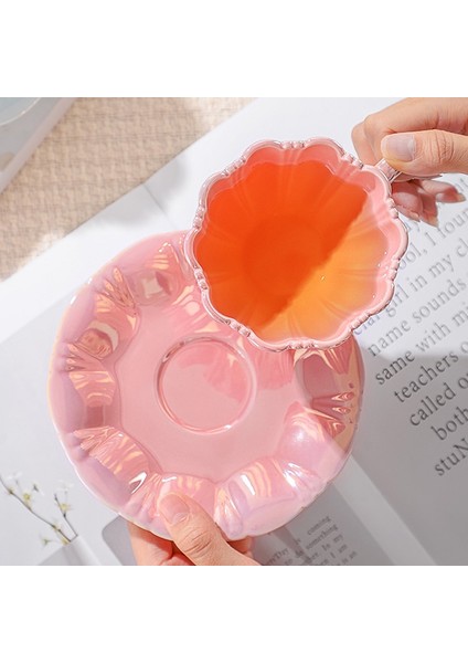 201-300ML1 Petal Basit Çiçek Fincan Tabağı Seti Seramik Çay Seti Avrupa Küçük Şık Kahve Fincanı Çay Ofis Fincan Ev Hediye (Yurt Dışından)