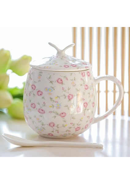 01 Vintage Seramik Kahve Kupa Kapaklı ve Kaşık Kemik Çini Kahve Fincanı Setleri 450 ml Seramik Yaratıcı Basit Süt Bardak Çift Hediyeler (Yurt Dışından)