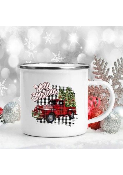 UXH102287-A015WH-8 Sıcak Kakao Noel Emaye Kupa Noel Baba ve Ren Geyiği Sıcak Çikolata Kupa Noel Arifesi Kutusu Dolgu Noel Bardak Tatil Hediyesi (Yurt Dışından)