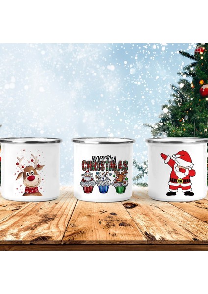 UXH102287-A015WH-8 Sıcak Kakao Noel Emaye Kupa Noel Baba ve Ren Geyiği Sıcak Çikolata Kupa Noel Arifesi Kutusu Dolgu Noel Bardak Tatil Hediyesi (Yurt Dışından)