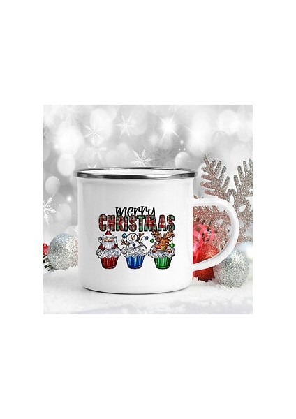 UXH102287-A015WH-8 Sıcak Kakao Noel Emaye Kupa Noel Baba ve Ren Geyiği Sıcak Çikolata Kupa Noel Arifesi Kutusu Dolgu Noel Bardak Tatil Hediyesi (Yurt Dışından)