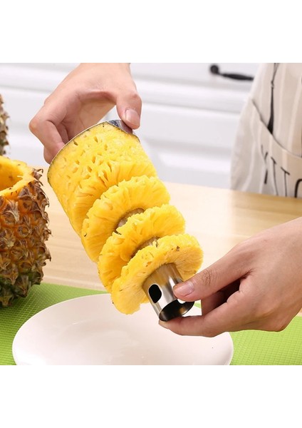 Siyah Soyucu Meyve Dilimleme Spiral Çelik Ananas Paslanmaz Kesici Kesici Ananas Aracı Tart Gadget Ananas Mutfak Soyucu Araçları (Yurt Dışından) fırsatları