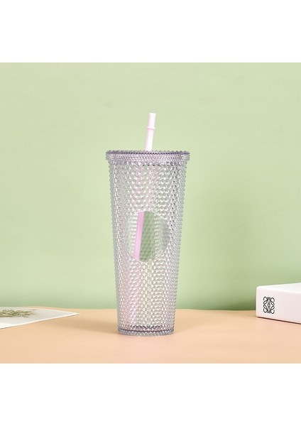 Mat Krem 710ML Kaliteli Mat Kaplama Çift Duvar Diy 700ML 710ML 22OZ 24OZ Plastik Çivili Durian Kupası Saman Bardak Bardak Hayır Logo Etiketli (Yurt Dışından)