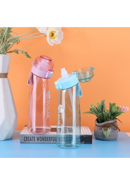 Pembe Şişe 650ML Hava Aromalı Su Şişesi, 7/5 Lezzet Kokulu Yüzükler 0 Şeker 0 Kalori Açık Spor Plastik Bardaklar Sızdırmaz Drinkware (Yurt Dışından) modelleri