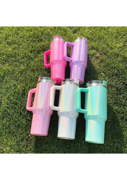 Stil 10 1200 ml 40 Oz Glitter Boş Süblimasyon Pırıltılı Holografik Gökkuşağı Bardak Yalıtımlı Kupa Sıcak Baskı Paslanmaz Çelik Bardak Için Saplı (Yurt Dışından)