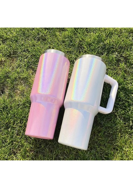 Stil 10 1200 ml 40 Oz Glitter Boş Süblimasyon Pırıltılı Holografik Gökkuşağı Bardak Yalıtımlı Kupa Sıcak Baskı Paslanmaz Çelik Bardak Için Saplı (Yurt Dışından)