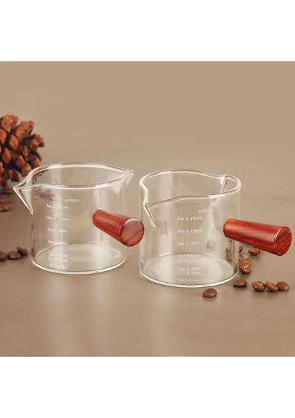 80 ml Kahve Fincanı Isıya Dayanıklı Cam Espresso Ölçüm Fincan Çift Ağızlı Cam Süt Sürahisi Ahşap Saplı Cam Ölçekli Ölçü Kupalar (Yurt Dışından) modelleri