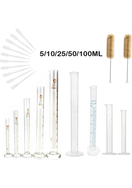 100ML Set Plastik 5-100 Mlcam/plastik Ölçüm Silindiri, Fırça ve Damlalıklı Ölçüm Silindiri Kimya Laboratuvarı Standart Ölçüm Kabı (Yurt Dışından)