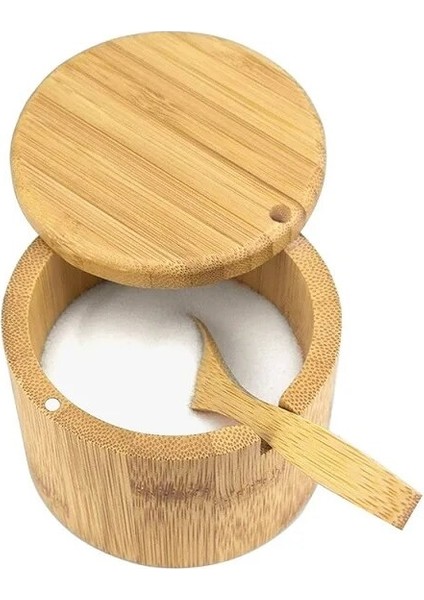 E Bambu Saklama Kutusu Baharat Kavanoz Tuzluk Mutfak Eşyaları Bambu Ahşap Baharat Kavanoz Şekerlik Kaşık Seti Baharat Pot (Yurt Dışından)