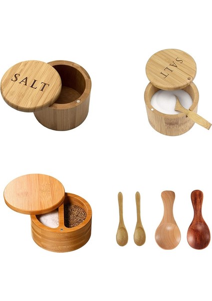 E Bambu Saklama Kutusu Baharat Kavanoz Tuzluk Mutfak Eşyaları Bambu Ahşap Baharat Kavanoz Şekerlik Kaşık Seti Baharat Pot (Yurt Dışından)