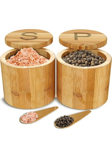 E Bambu Saklama Kutusu Baharat Kavanoz Tuzluk Mutfak Eşyaları Bambu Ahşap Baharat Kavanoz Şekerlik Kaşık Seti Baharat Pot (Yurt Dışından)