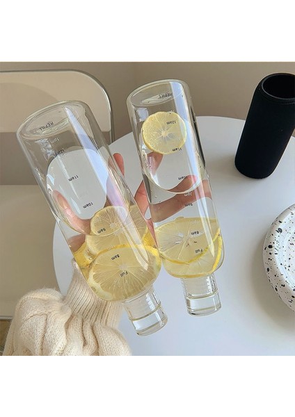 500ML Şeffaf-A Su Şişesi 500/700ML Büyük Kapasiteli Su Şişesi Zaman Işaretleyici Şeffaf Plastik Sızdırmaz Süt Bardağı Şişesi Drinkware Çocuk Okul Spor Kampı (Yurt Dışından)