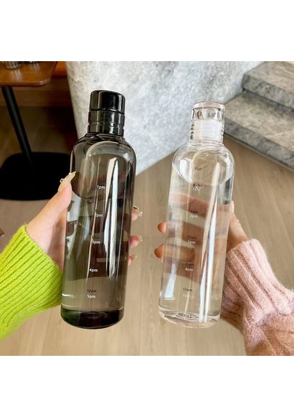 500ML Şeffaf-A Su Şişesi 500/700ML Büyük Kapasiteli Su Şişesi Zaman Işaretleyici Şeffaf Plastik Sızdırmaz Süt Bardağı Şişesi Drinkware Çocuk Okul Spor Kampı (Yurt Dışından)
