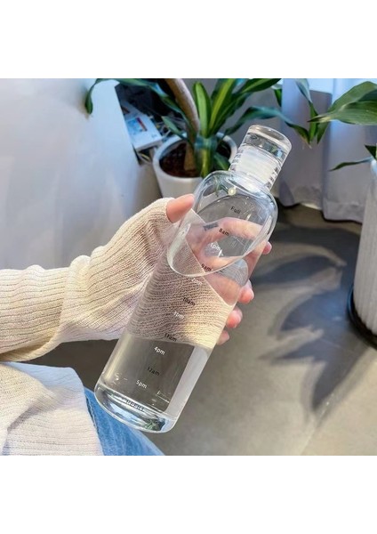 500ML Şeffaf-A Su Şişesi 500/700ML Büyük Kapasiteli Su Şişesi Zaman Işaretleyici Şeffaf Plastik Sızdırmaz Süt Bardağı Şişesi Drinkware Çocuk Okul Spor Kampı (Yurt Dışından)