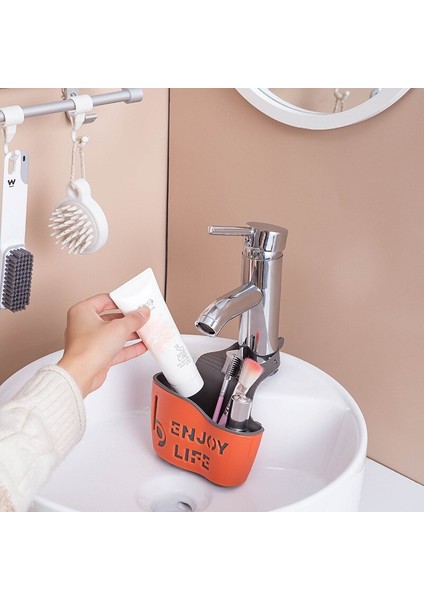 Turuncu Bir Mutfak Lavabo Drenaj Sepeti Asılı Çanta Musluk Sünger Depolama Rafı Sebze Yıkama Lavabo Punch-Ücretsiz Depolama Asılı Sepet (Yurt Dışından) fiyatları