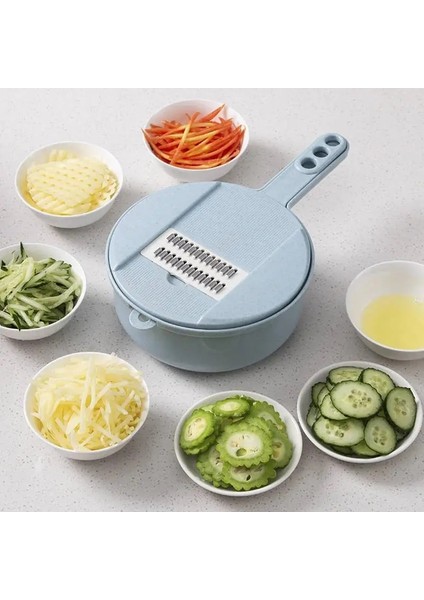 Pembe Sebze Doğrayıcı 7 Bıçaklı ve Konteyner Mutfak Çok Fonksiyonlu Salata Gereçleri Sebze Doğrayıcı Havuç Patates Manuel Parçalayıcı (Yurt Dışından) fırsatları