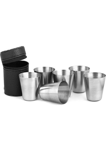 Gösterildiği Gibi Altı Bardak 30ML 4/6 Adet 70ML Dış Mekan Pratik Paslanmaz Çelik Bardak Shot Seti Mini Bardak Viski Şarap Için Kılıf Taşınabilir Drinkware Seti (Yurt Dışından)