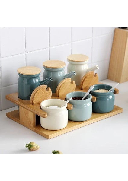 BLUE-300ML Seramik Baharat Rafı Tuzluk Biber Sirke Yağı Şişesi Şeker Biber Çeşni Kutusu Baharat Saklama Kavanoz Seti Ev Mutfak (Yurt Dışından) modelleri