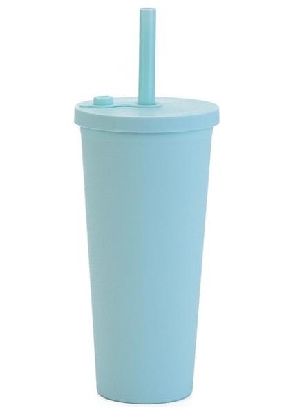 Pelin Yeşili 700ML 53RENK Soğuk Su Şişesi 700ML Yaz Caneca Bardak Plastik Kapaklı ve Pipetli Boba Kahve Kupa Su Şişesi Bardak Bubble Tea Makaro (Yurt Dışından)