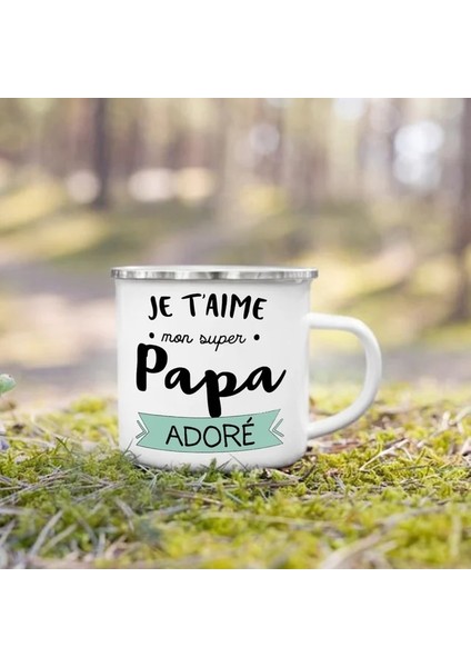 UXH210043-A015WH-8 360 ml Dünyanın En Iyi Baba ve Anne Fransız Baskı Kupa Açık Içecek Süt Kahve Fincanı Kamp Emaye Kupalar Baba Anne Için Şenlikli Doğum Günü Hediyesi (Yurt Dışından)