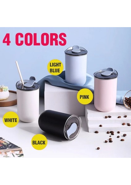 Lightblue Paslanmaz Çelik Kapaklı Su Bardağı Içme Deliği Isıya Dayanıklı Kahve Kapaklı Kupa Ev Kullanımı Için Taşınabilir Seyahat Açık Hediyeler (Yurt Dışından)